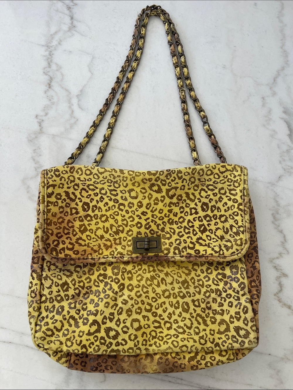 Women’s Leopard Print Chain Shoulder Bag in Yellow